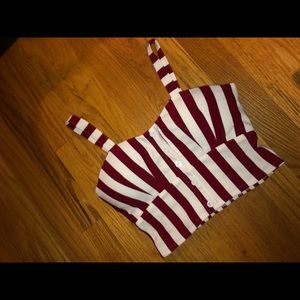 White and maroon striped crop top